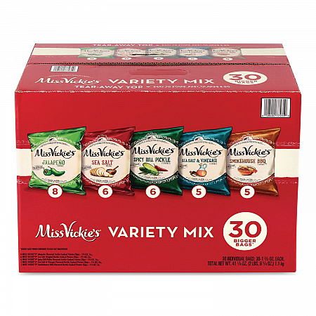 Kettle Cooked Chips Variety Mix, Four Assorted Flavors, 1.38 oz Bags, 30 Bags/Carton (29500010)