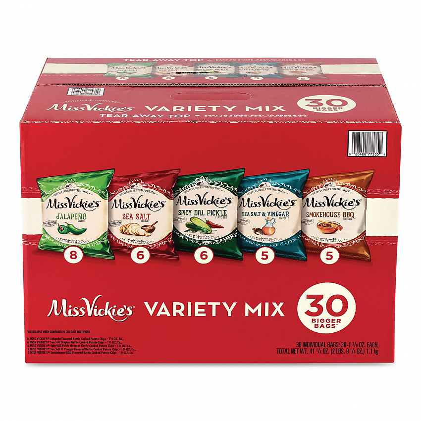 Kettle Cooked Chips Variety Mix, Four Assorted Flavors, 1.38 oz Bags, 30 Bags/Carton (29500010)