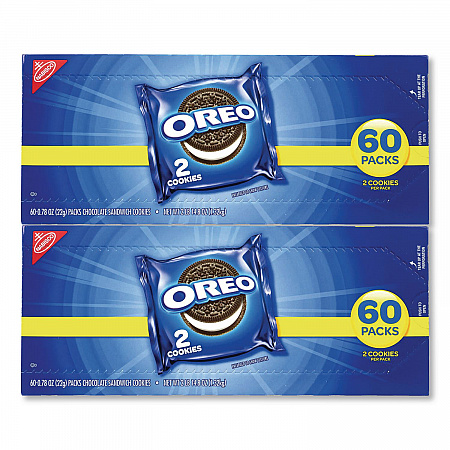 Oreo Chocolate Sandwich Cookies, Chocolate, 2 Cookies/Packet, 60 Packets/Box, 2 Boxes/Carton (30400072)
