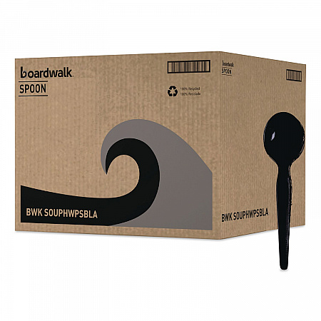 Heavyweight Polystyrene Cutlery, Soup Spoon, Plastic, Black, 1,000/Carton (SOUPHWPSBLA)