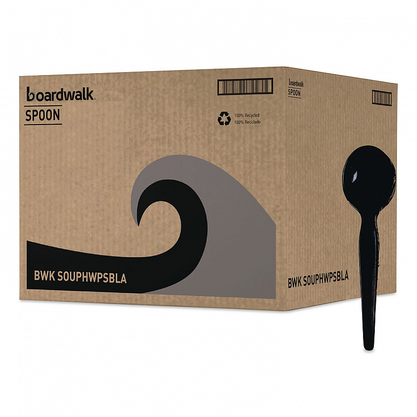 Heavyweight Polystyrene Cutlery, Soup Spoon, Plastic, Black, 1,000/Carton (SOUPHWPSBLA)