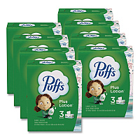 Plus Lotion Facial Tissue, 2-Ply, White, 124 Sheets/Box, 3 Box/Pack, 8 Packs/Carton (39363)
