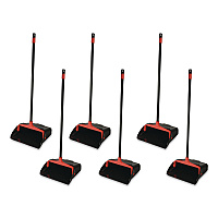 Maxi-Plus Lobby Dust Pan with Rear Wheels, 13 x 35, 30" Handle, Plastic, Black, 6/Carton (96208CT)