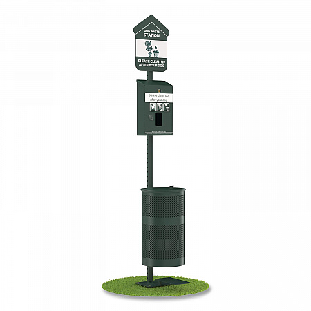 Pet Waste Station Kit with Foot Pedal, Header Bag Locking Dispenser, 11.5 Gallon Trash Can, Pole, and Glow-in-the-Dark Sign (FLO11HSG)