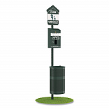 Pet Waste Station Kit with Header Bag Locking Dispenser, 11.5 Gallon Round Lidded Trash Can, Pole, and Glow-in-the-Dark Sign (FLO1HSG)