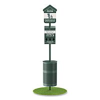 Pet Waste Station Kit with Roll Bag Locking Dispenser, 11.5 Gallon Round Lidded Trash Can, Pole, and Glow-in-the-Dark Sign (FLO1RSG)