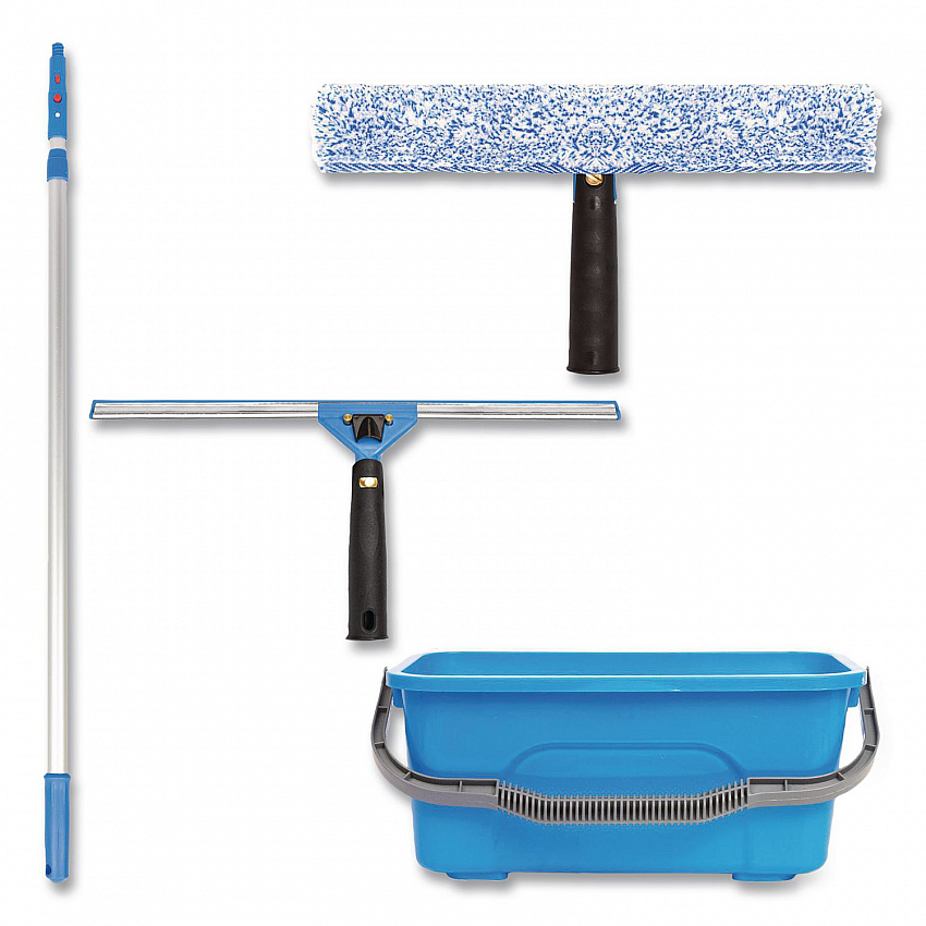 Pro Window Washing Kit with 14" Wide Blade Squeegee, Washer, 6 ft Telescopic Pole and 3 gal Heavy-Duty Bucket (GRI137B6F14)