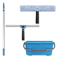 Pro Window Washing Kit with 14" Wide Blade Squeegee, Washer, 6 ft Telescopic Pole and 3 gal Heavy-Duty Bucket, 2/Kit (GRI137B6F142)