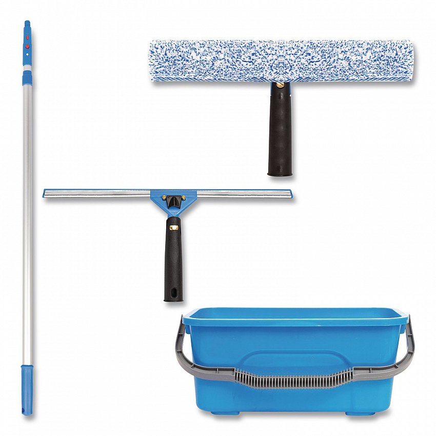 Pro Window Washing Kit with 14" Wide Blade Squeegee, Washer, 6 ft Telescopic Pole and 3 gal Heavy-Duty Bucket, 2/Kit (GRI137B6F142)