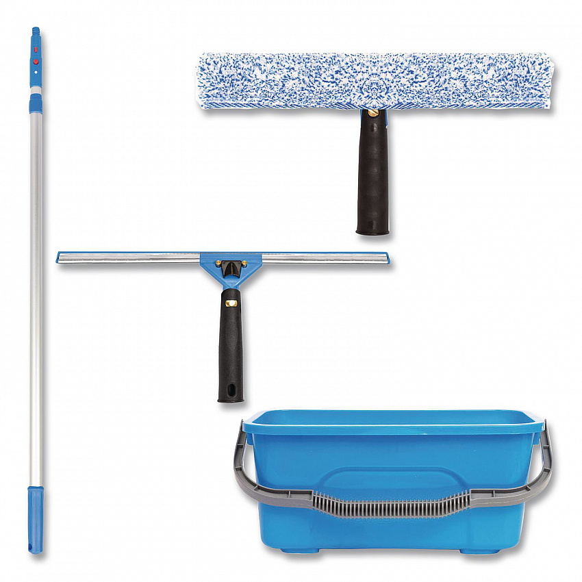 Pro Window Washing Kit with 14" Wide Blade Squeegee, Washer, 6 ft Telescopic Pole and 3 gal Heavy-Duty Bucket, 3/Kit (GRI137B6F143)