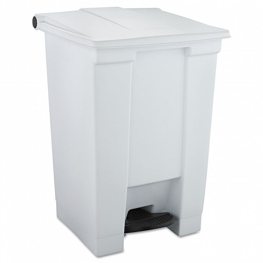 Indoor Utility Step-On Waste Container, 12 gal, Plastic, White (6144WHI)