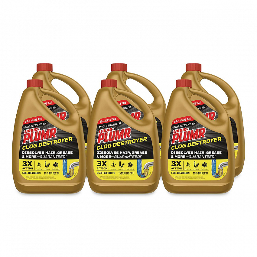 Pro-Strength Full Clog Destroyer Plus PipeGuard, Gel, 80 oz Bottle, 6/Carton (00228CT)