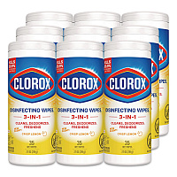 Disinfecting Wipes, Bleach Free Cleaning Wipes, 1-Ply, 7 x 8, Crisp Lemon, White, 35/Canister, 12 Canisters/Carton (01594CT)