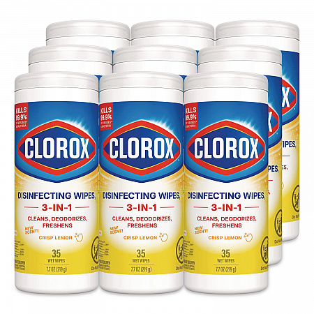 Disinfecting Wipes, Bleach Free Cleaning Wipes, 1-Ply, 7 x 8, Crisp Lemon, White, 35/Canister, 12 Canisters/Carton (01594CT)