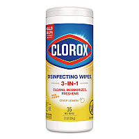 Disinfecting Wipes, Bleach Free Cleaning Wipes, 1-Ply, 7 x 8, Crisp Lemon, White, 35/Canister (01594EA)