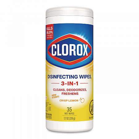Disinfecting Wipes, Bleach Free Cleaning Wipes, 1-Ply, 7 x 8, Crisp Lemon, White, 35/Canister (01594EA)