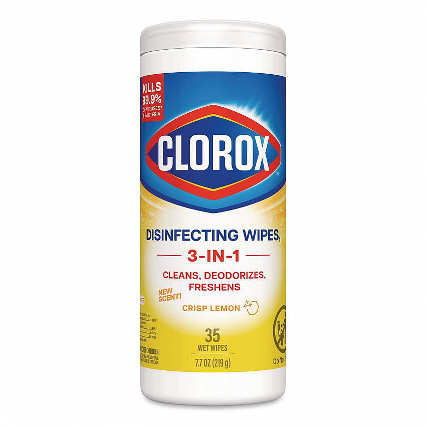 Disinfecting Wipes, Bleach Free Cleaning Wipes, 1-Ply, 7 x 8, Crisp Lemon, White, 35/Canister (01594EA)