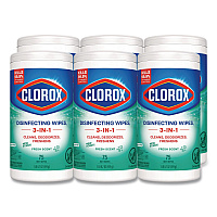 Disinfecting Wipes, Bleach Free Cleaning Wipes, 1-Ply, 7 x 8, Fresh Scent, White, 75/Canister, 6 Canisters/Carton (01656)