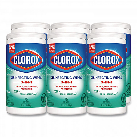 Disinfecting Wipes, Bleach Free Cleaning Wipes, 1-Ply, 7 x 8, Fresh Scent, White, 75/Canister, 6 Canisters/Carton (01656)