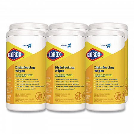 CloroxPro Disinfecting Wipes, 1-Ply, 7 x 8, Lemon Fresh, White, 75/Canister, 6/Carton (15948CT)