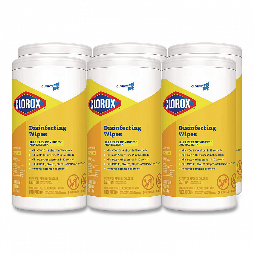 CloroxPro Disinfecting Wipes, 1-Ply, 7 x 8, Lemon Fresh, White, 75/Canister, 6/Carton (15948CT)