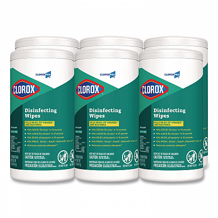 CloroxPro Disinfecting Wipes, 1-Ply, Fresh Scent, 7 x 8, White, 75/Canister, 6 Canisters/Carton (15949CT)