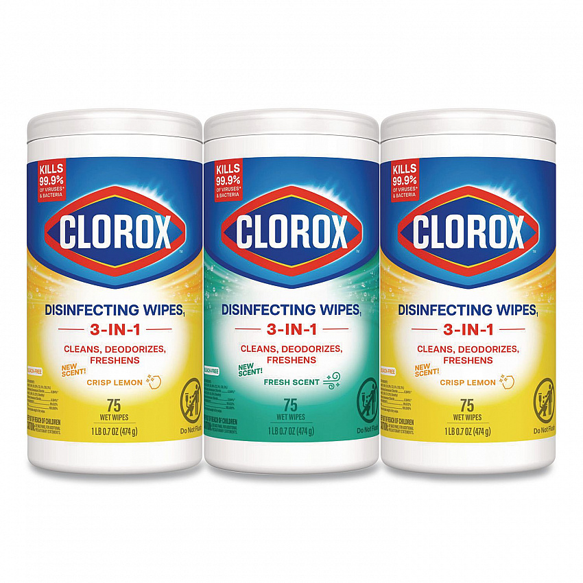 Disinfecting Wipes, Value Pack, Bleach Free Cleaning Wipes, 1-Ply, 7x8, Fresh Scent/Citrus Blend, White, 75/Canister, 3/Pack (30208PK)