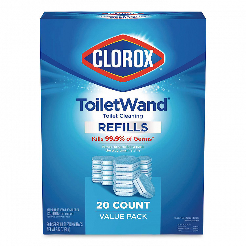 ToiletWand Toilet Cleaning Refills, Toilet Cleaning Scrubbing Pads, Blue/White, 20/Pack (31049)