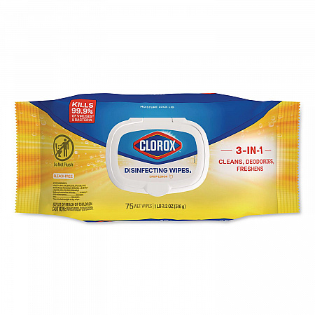 Disinfecting Cleaning Wipes, Flex Pack, 1-Ply, 8 x 7, Lemon Scent, White, 75 Towels/Box (31404EA)