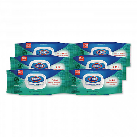 Disinfecting Cleaning Wipes, Flex Pack, 1-Ply, 8 x 7, Fresh Scent, White, 75 Towels/Box, 6 Boxes/Carton (31430)