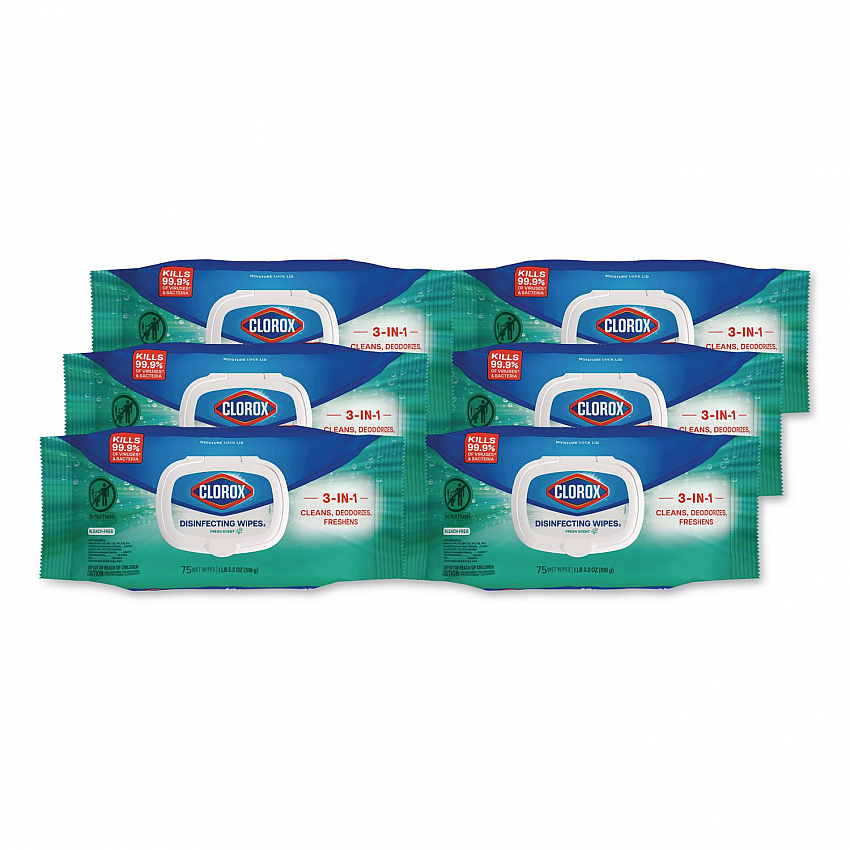 Disinfecting Cleaning Wipes, Flex Pack, 1-Ply, 8 x 7, Fresh Scent, White, 75 Towels/Box, 6 Boxes/Carton (31430)
