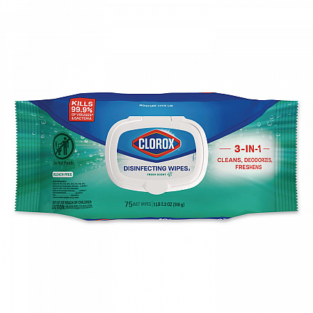 Disinfecting Cleaning Wipes, Flex Pack, 1-Ply, 8 x 7, Fresh Scent, White, 75 Towels/Box (31430EA)