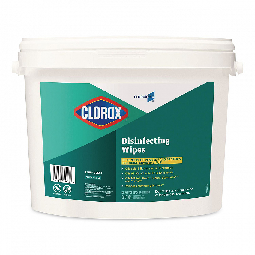 CloroxPro Disinfecting Wipes, 1-Ply, 7 x 8, Fresh Scent, White, 700/Bucket (31547)