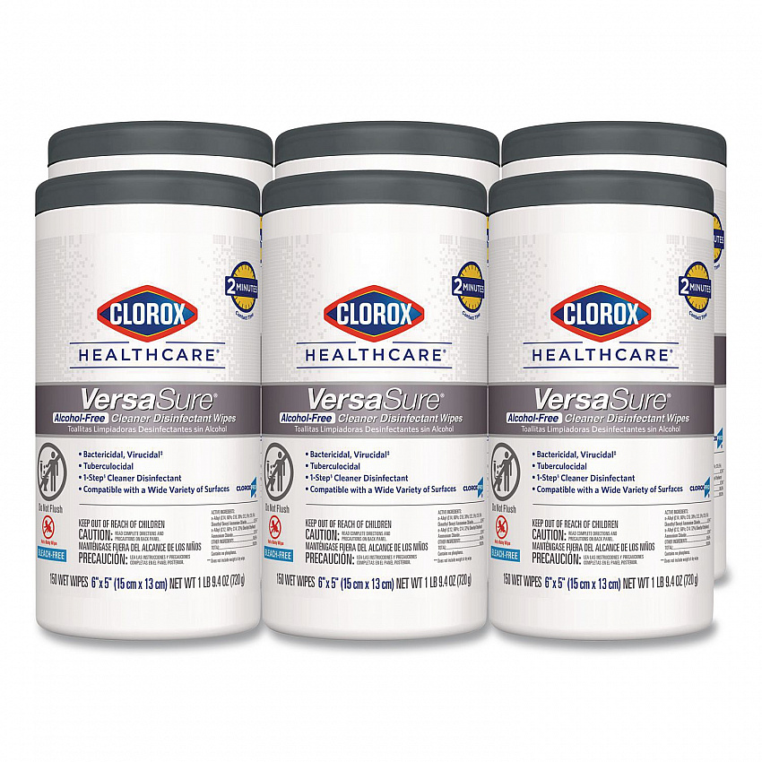 VersaSure Cleaner Disinfectant Wipes, 1-Ply, 6 x 5, Fragranced, White, 150/Canister, 6 Canisters/Carton (31758)