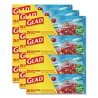 Zipper Food Storage Plastic Bags, Quart Size, 7.75 x 7, Clear, 25 Bags/Box, 12 Boxes/Carton (55052)