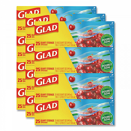Zipper Food Storage Plastic Bags, Quart Size, 7.75 x 7, Clear, 25 Bags/Box, 12 Boxes/Carton (55052)