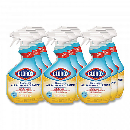 Disinfecting All Purpose Cleaner Spray, Crisp Lemon Scent, 32 oz Bottle, 9/Carton (60044CT)
