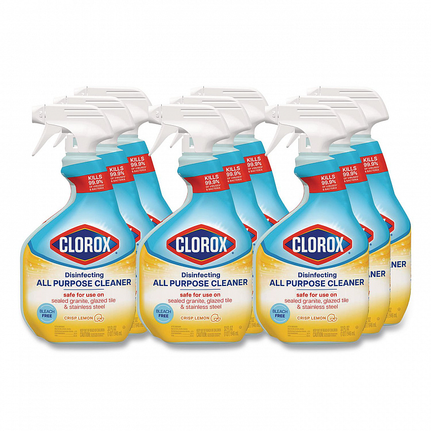 Disinfecting All Purpose Cleaner Spray, Crisp Lemon Scent, 32 oz Bottle, 9/Carton (60044CT)