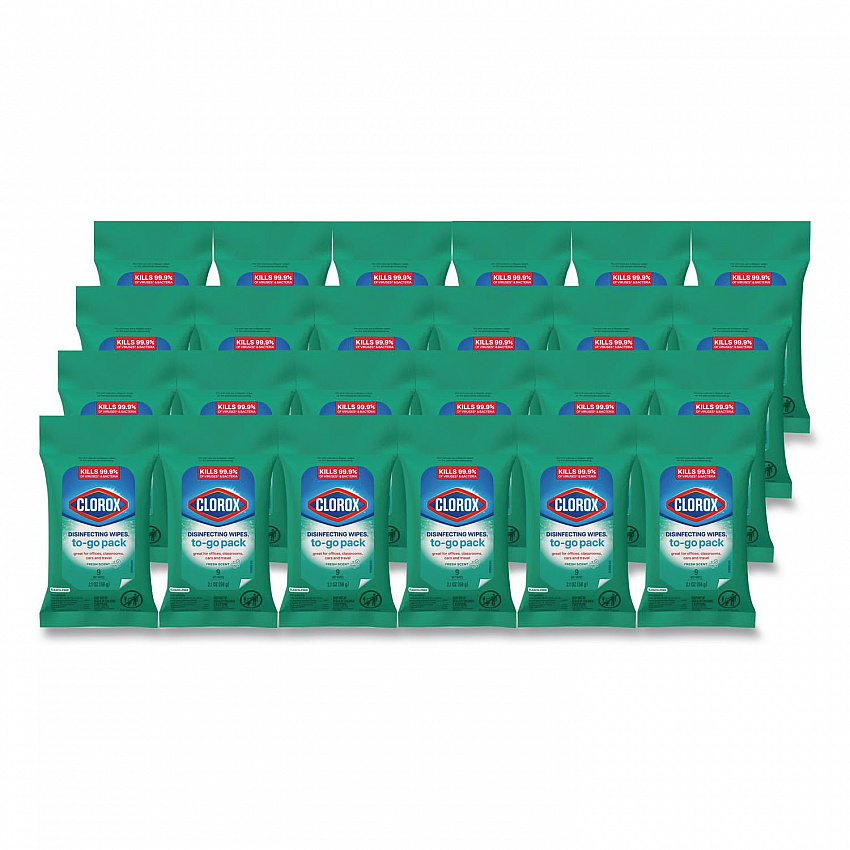 Disinfecting Wipes, On the Go Bleach Free Travel Wipes, 1-Ply, 6.53 x 2.79, Fresh Scent, White, 9/Pack, 24 Packs/Carton (60133)