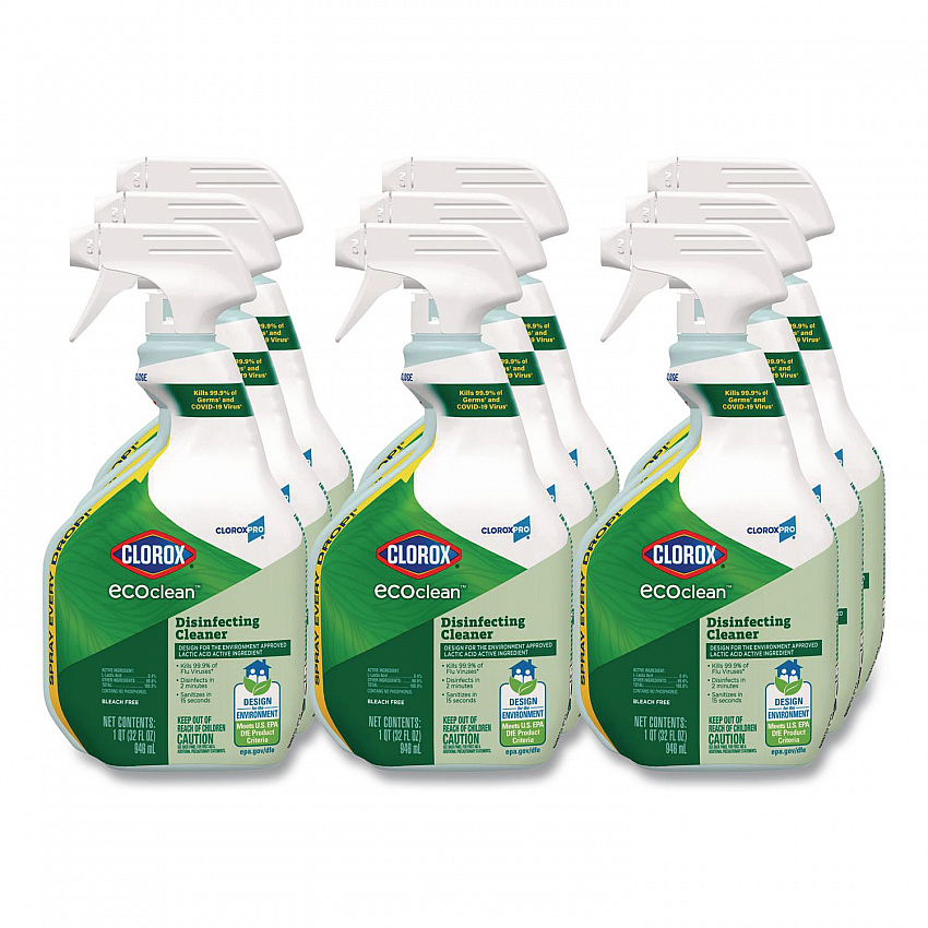Clorox Pro EcoClean Disinfecting Cleaner, Unscented, 32 oz Spray Bottle, 9/Carton (60213CT)