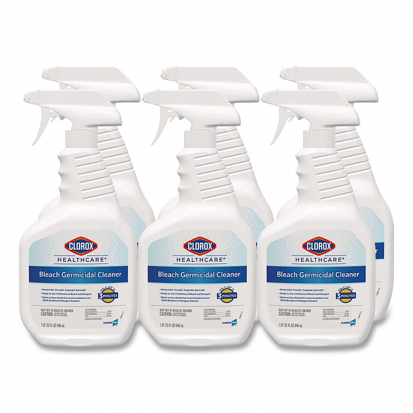 Bleach Germicidal Cleaner, Unscented, 32 oz Spray Bottle, 6/Carton (68970)