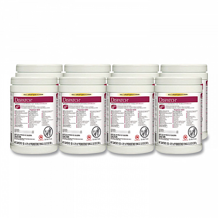 Dispatch Hospital Cleaner Disinfectant Towels w/Bleach, 1-Ply, 6.75 x 8, Unscented, White, 150/Canister, 8 Canisters/Carton (69150)
