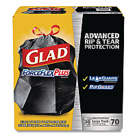 ForceFlexPlus Drawstring Large Trash Bags, 30 gal, 1.05 mil, 30" x 32", Black, 70/Box (70358)