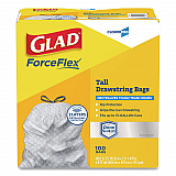 CloroxPro ForceFlex Tall Kitchen Drawstring Trash Bags, 13 gal, 23.75 x 24.88, Gray, 100/Box (70427)