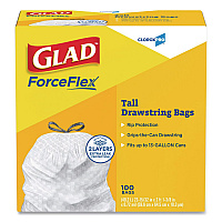 CloroxPro ForceFlex Tall Kitchen Drawstring Trash Bags, 13 gal, 24 x 27.38, Gray, 100/Box (78526)