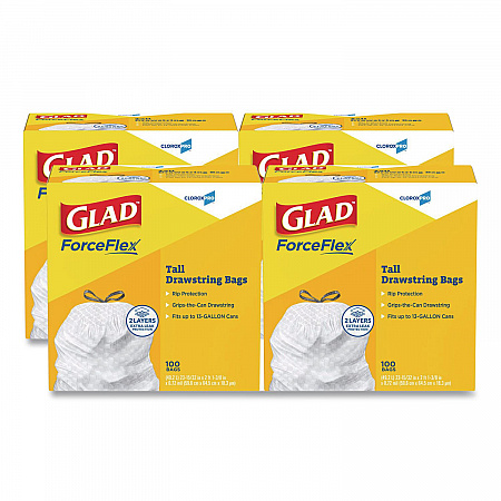 CloroxPro ForceFlex Tall Kitchen Drawstring Trash Bags, 13 gal, 24 x 27.38, Gray, 100 Bags/Box, 4 Boxes/Carton (78526CT)