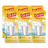 OdorShield Quick-Tie Small Trash Bags, Tie-Flap, 4 gal, Febreze Fresh Clean Scent, 8 x 18, White, 26 Bags/Box, 6 Boxes/Carton (78812)