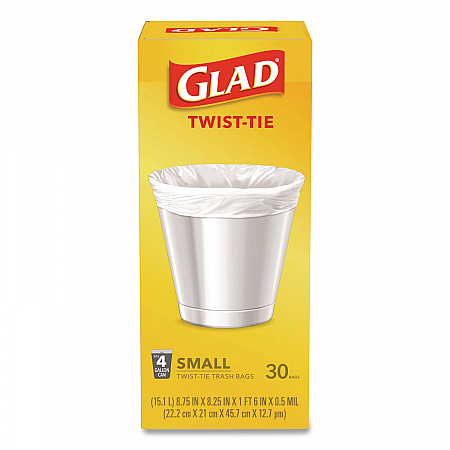 Small Twist-Tie Trash Bags, 4 gal, 0.74 mil, 23 x 21.63, White, 30/Box (78817EA)