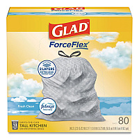 ForceFlex Kitchen Drawstring Trash Bags, 13 gal, Fresh Clean with Febreze Freshness, 24 x 27.38, White, 80/Box (78899BX)