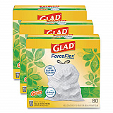 ForceFlex Kitchen Drawstring Trash Bags, 13 gal, Gain Original Scent, 24" x 27.38", White, 80 Bags/Box, 3 Boxes/Carton (78900)